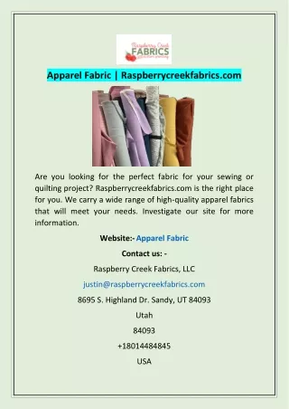 Apparel Fabric | Raspberrycreekfabrics.com