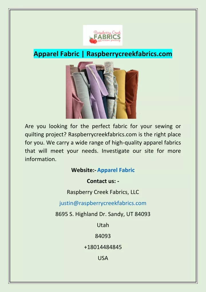 apparel fabric raspberrycreekfabrics com