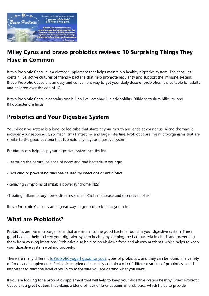 miley cyrus and bravo probiotics reviews