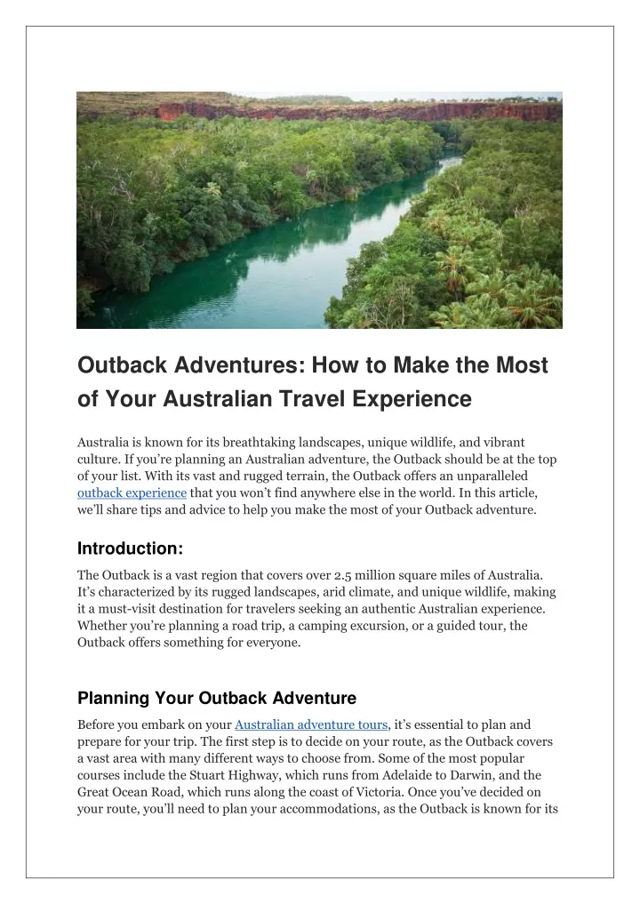 outback adventures how to make the most of your