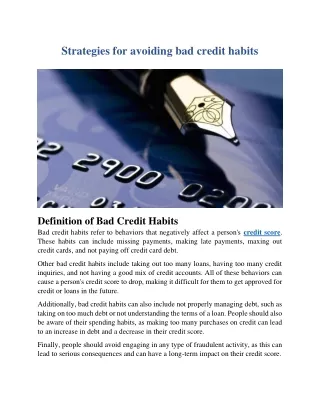 strategies for avoiding bad credit habits