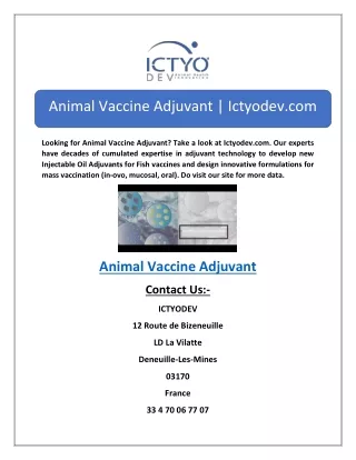 animal vaccine adjuvant ictyodev com