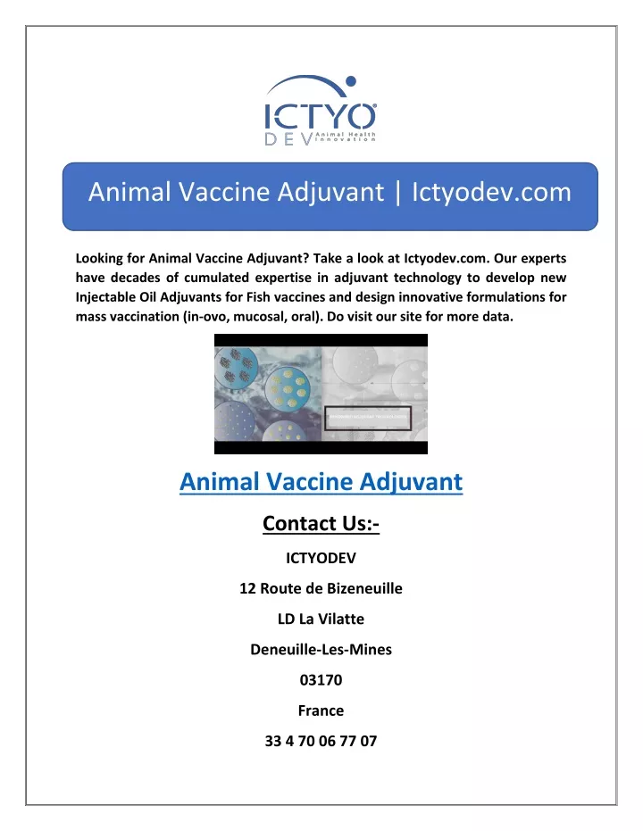 animal vaccine adjuvant ictyodev com