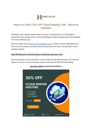 Grab 30% Discount on Cloud Hosting _ Hosting that suits your need