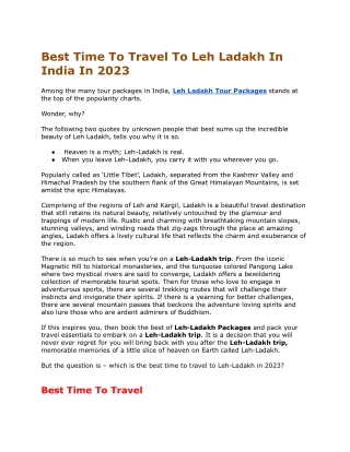 Best Time To Travel To Leh Ladakh In India In 2023
