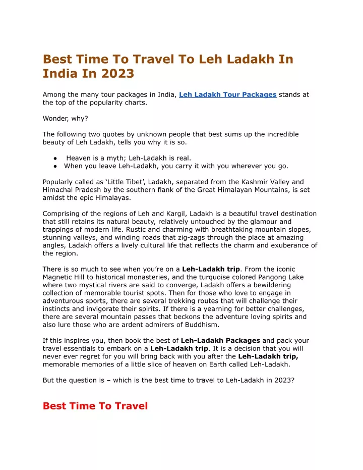 best time to travel to leh ladakh in india in 2023