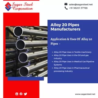 Alloy 20 Pipe|3LPE Coating Seamless Pipe| Monel 400/K500 Round Bars|Sagar Steel