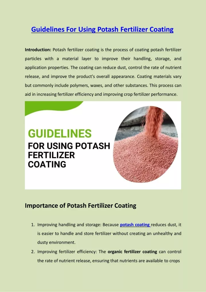 guidelines for using potash fertilizer coating