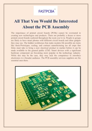 All That You Would Be Interested About the PCB Assembly