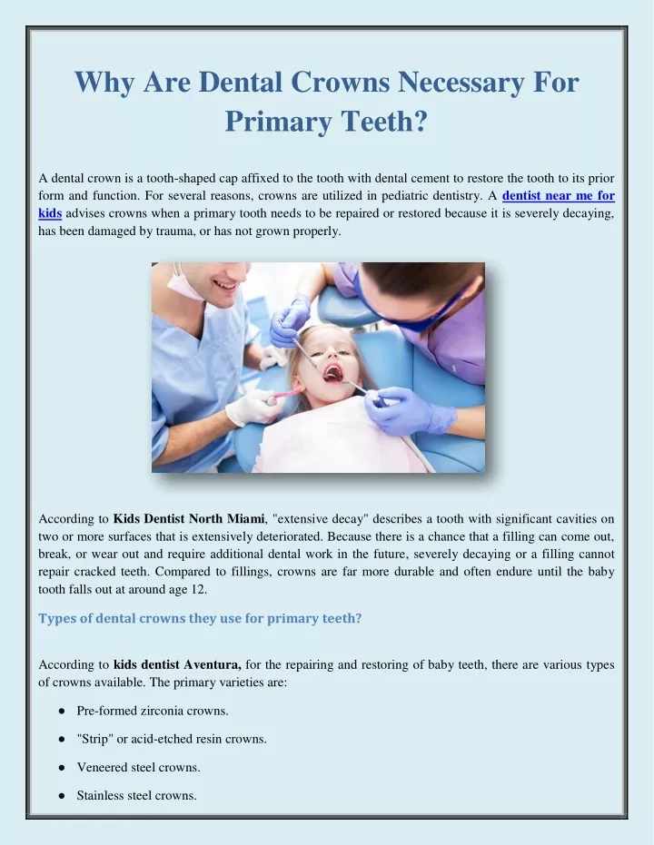 why are dental crowns necessary for primary teeth