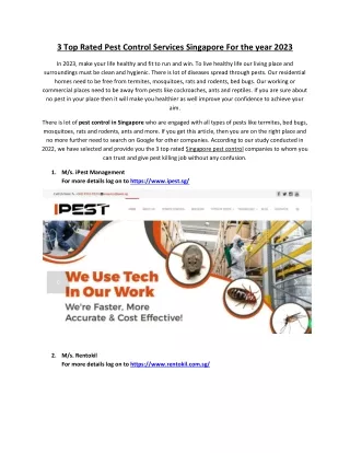 3 Top rated Pest Control Services Singapore 2023