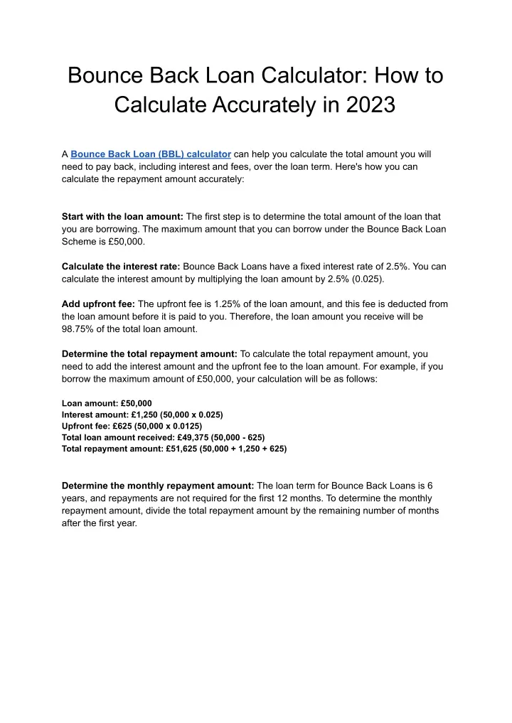 bounce back loan calculator how to calculate