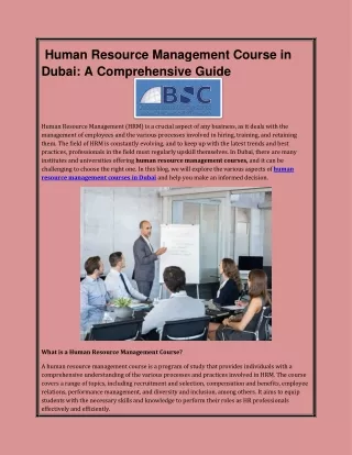 Human Resource Management Course in Dubai A Comprehensive Guide