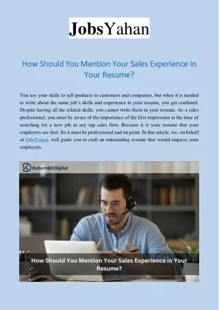 How Should You Mention Your Sales Experience in Your Resume?