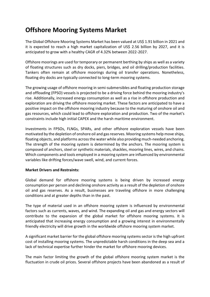 offshore mooring systems market