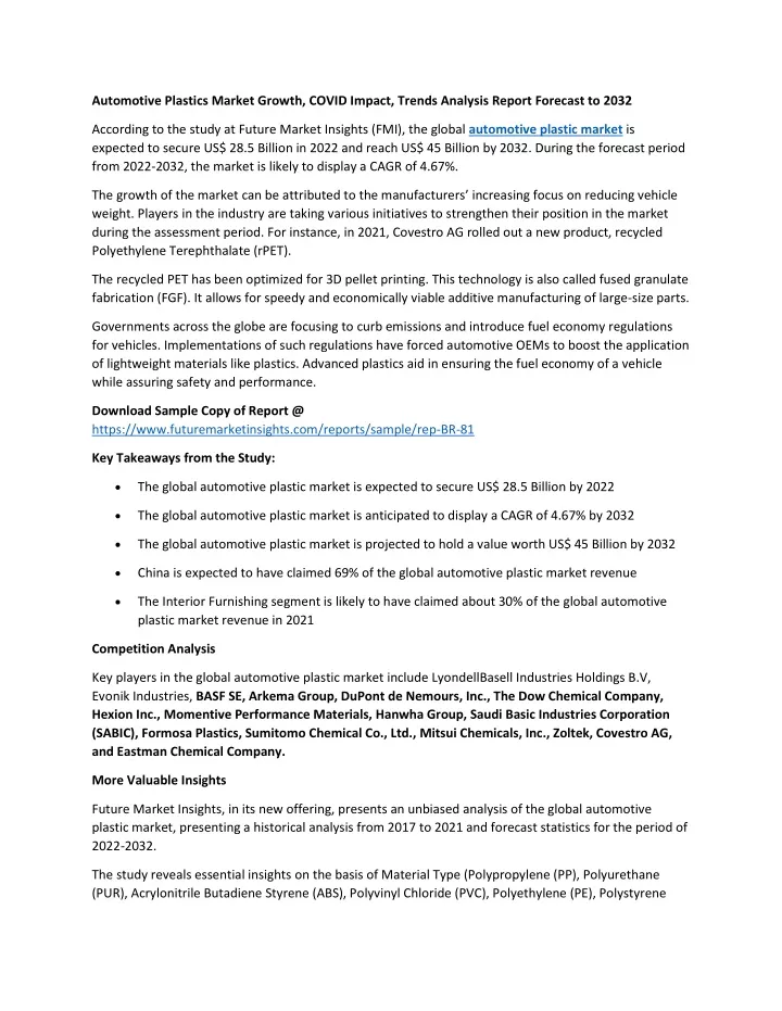 automotive plastics market growth covid impact