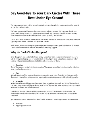Say Good-bye To Your Dark Circles With These Best Under-Eye Cream! Timri