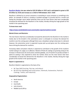 resoform market xx billion by 2028 and increase