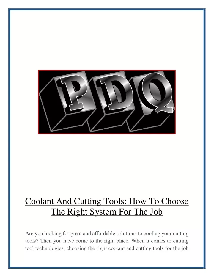 coolant and cutting tools how to choose the right