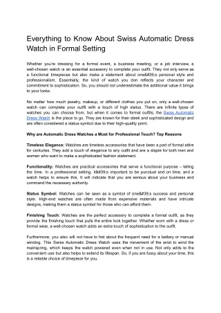 Everything to Know About Swiss Automatic Dress Watch in Formal Setting