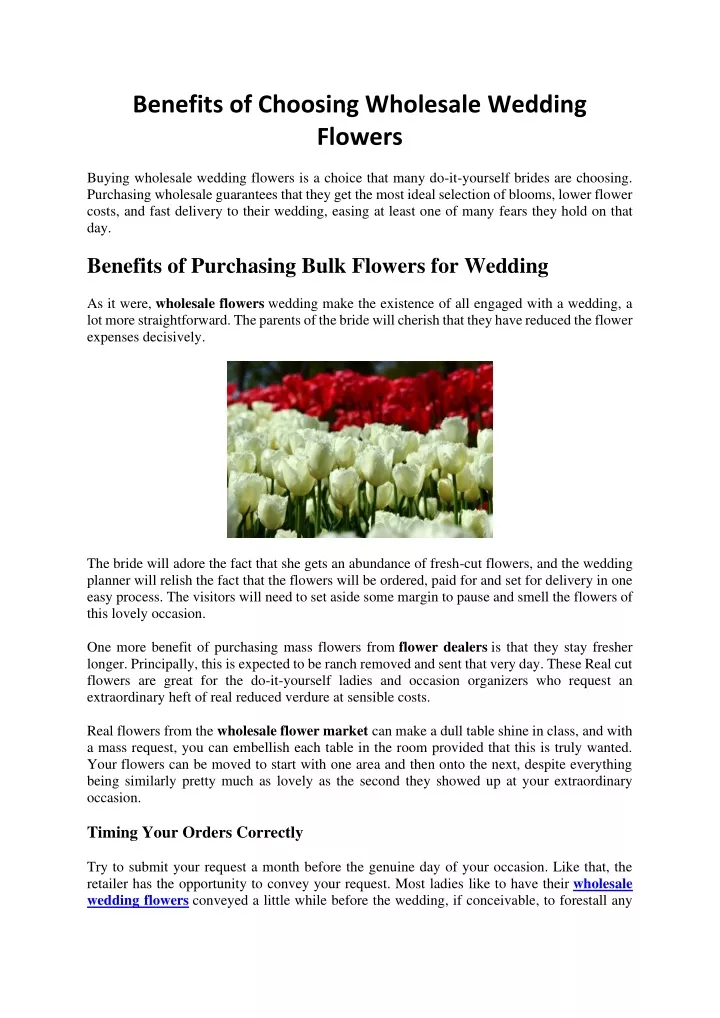 benefits of choosing wholesale wedding flowers