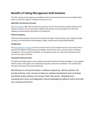 Benefits of Taking Microgenesis ALM Solutions