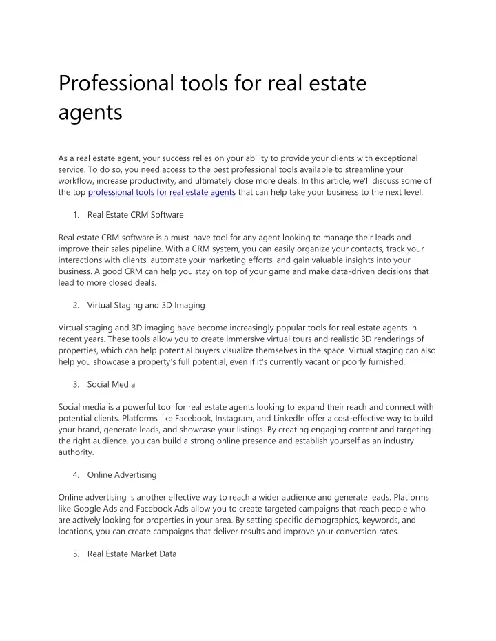 professional tools for real estate agents