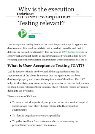 why is the execution of user acceptance testing