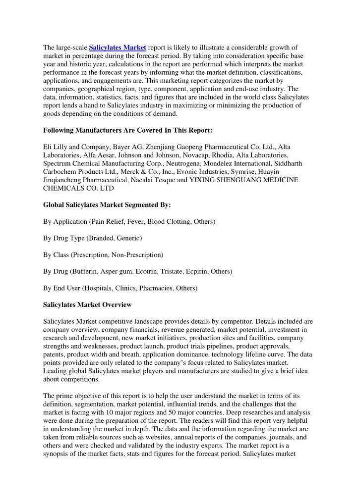 the large scale salicylates market report