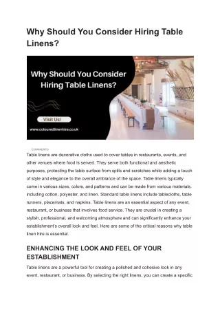 Why Should You Consider Hiring Table Linens