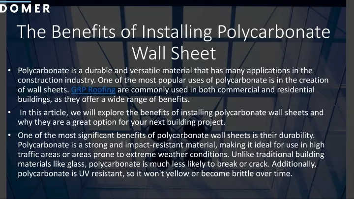 the benefits of installing polycarbonate wall sheet