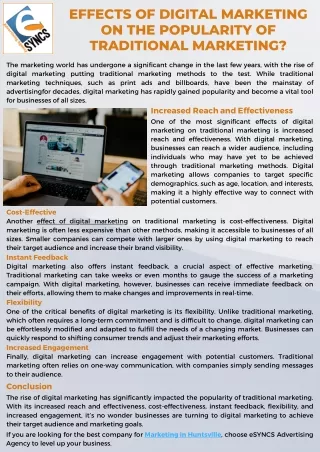 Effects of Digital Marketing on the Popularity of Traditional Marketing?