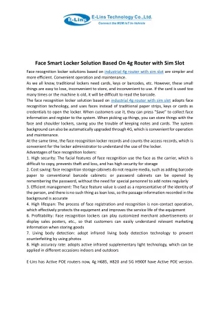 face smart locker solution based on 4g router