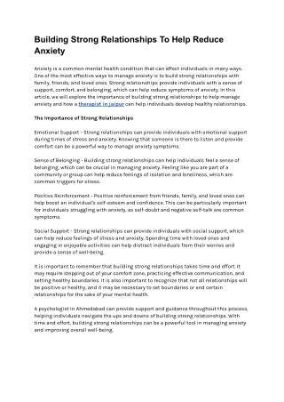 building strong relationships to help reduce