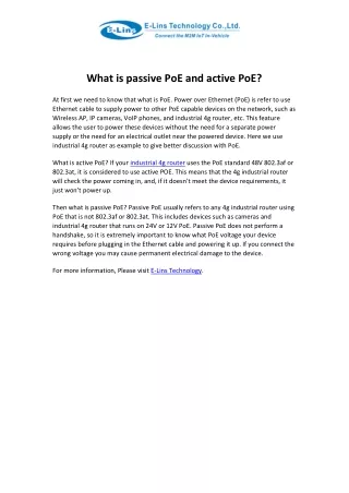 what is passive poe and active poe
