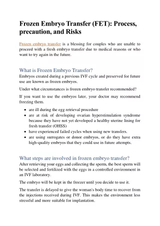 frozen embryo transfer fet process precaution