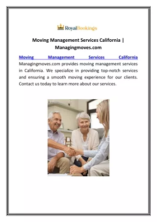 Moving Management Services California | Managingmoves.com