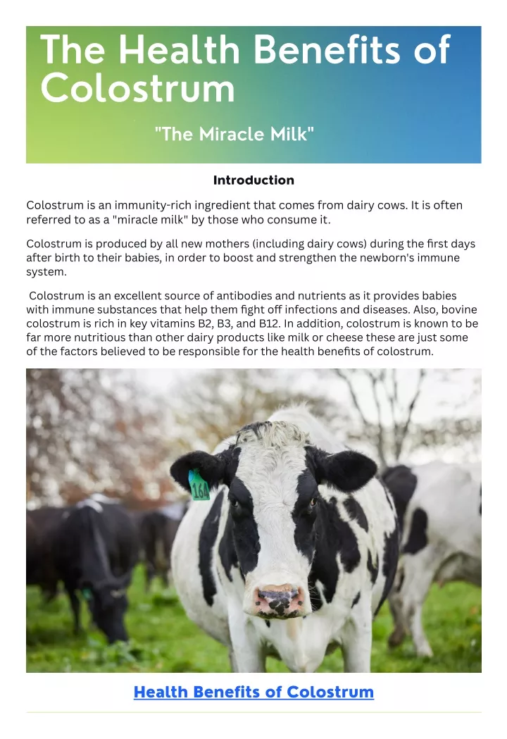 the health benefits of colostrum the miracle milk