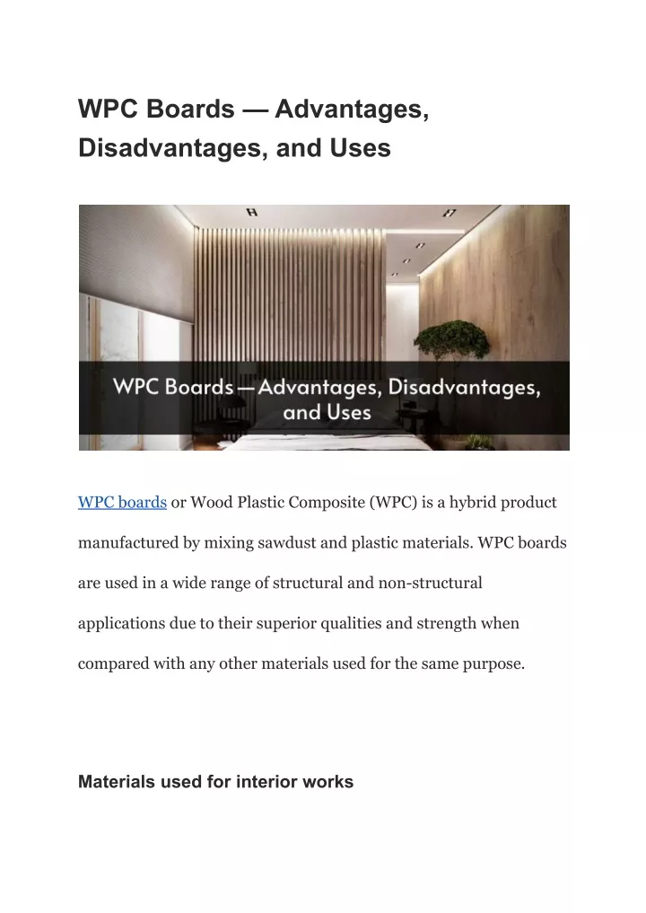 wpc boards advantages disadvantages and uses