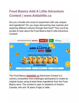 Food Basics Add A Little Adventure Contest | www.Addalittle.ca