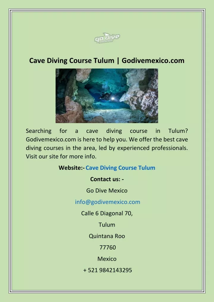 cave diving course tulum godivemexico com