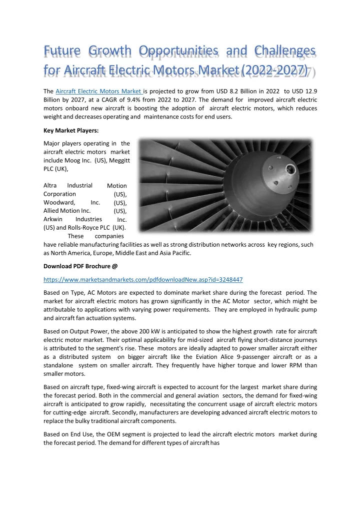 future growth opportunities and challenges for aircraft electric motors market 2022 2027