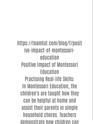 Positive Impact of Montessori Education