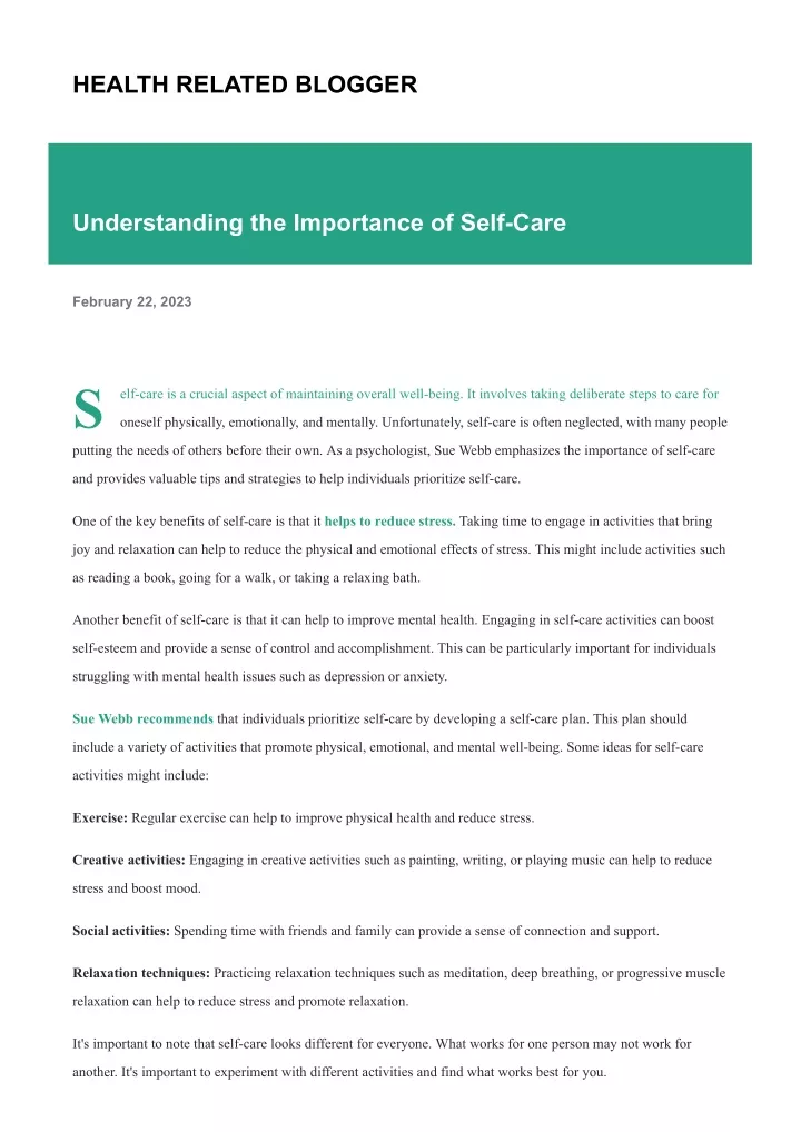 PPT - Understanding The Importance Of Self-Care PowerPoint Presentation ...