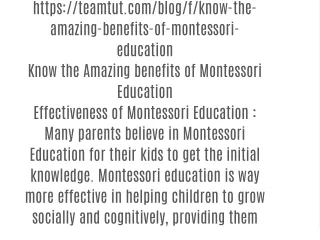 Know the Amazing benefits of Montessori Education