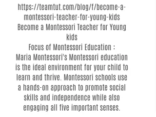 Become a Montessori Teacher for Young kids