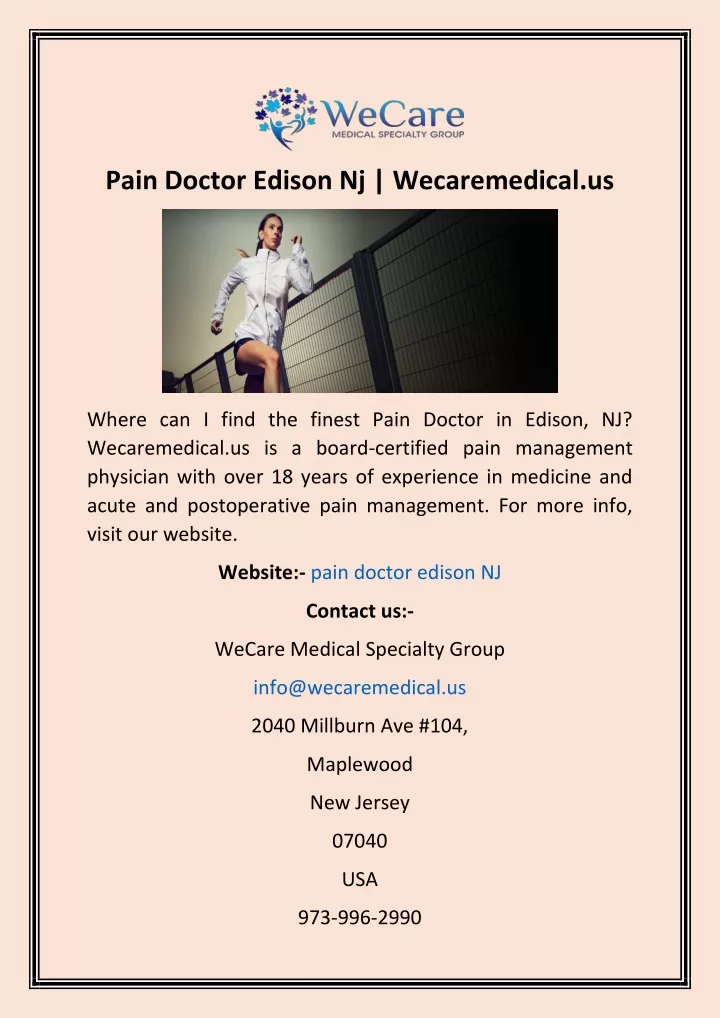 pain doctor edison nj wecaremedical us