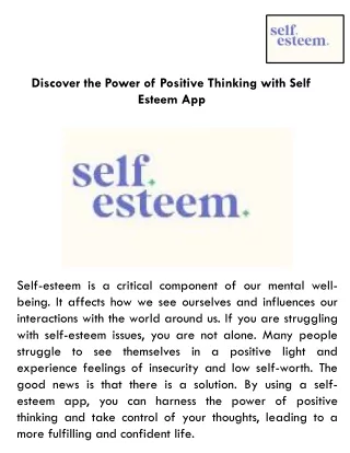 Discover the Power of Positive Thinking with Self Esteem App