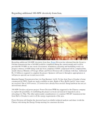 Regarding additional 100-MW electricity from Iran,