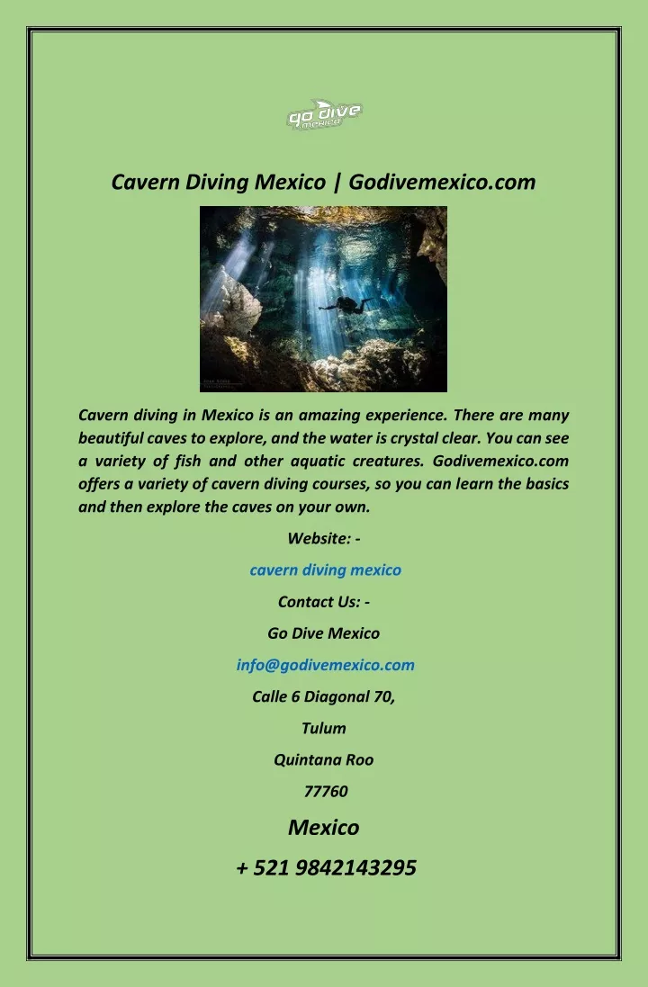 cavern diving mexico godivemexico com